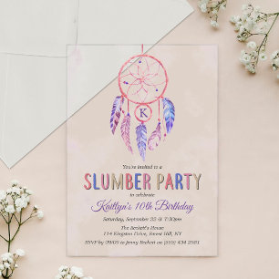 Invitaciones Acrílicas Dreamcatcher Slumber Fiesta Cumpleaños