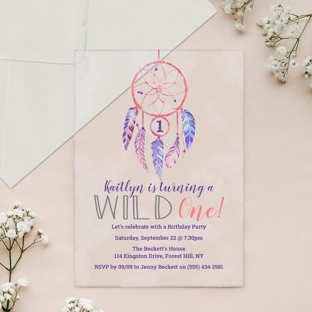 Invitaciones Acrílicas Dreamcatcher Wild One First Birthday (Subido por el creador)