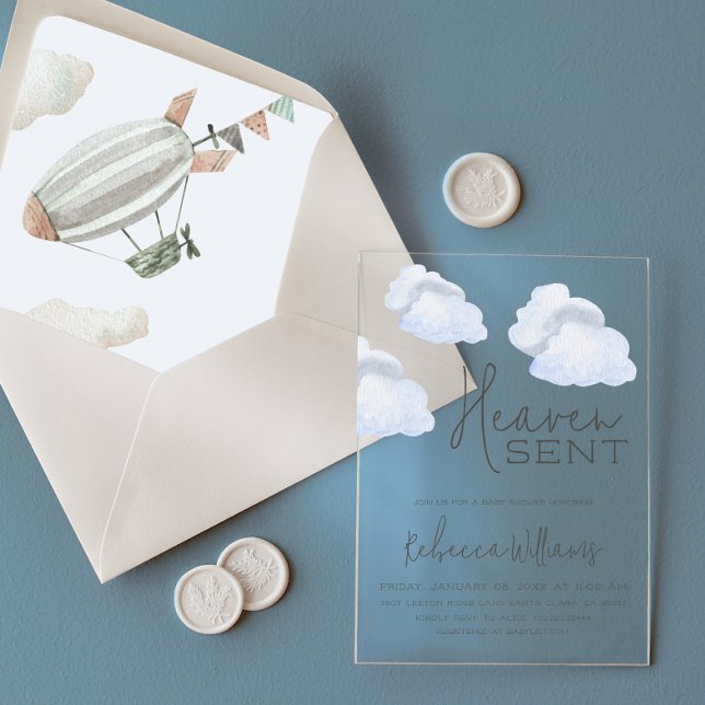Invitaciones Acrílicas Dreamy Blue Heaven envió a Sky Themed Boy Baby Sho (Subido por el creador)