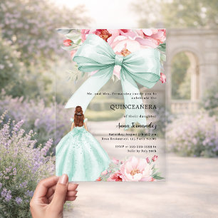 Invitaciones Acrílicas Dress de florales de arcoiris verde menta suave Qu