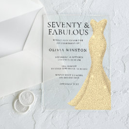 Invitaciones Acrílicas Dress de Oro Setenta y Fabuloso Cumpleaños 70