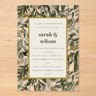 Invitaciones Acrílicas Ducha Botánica Rustica Boho Retro Verde Parejas