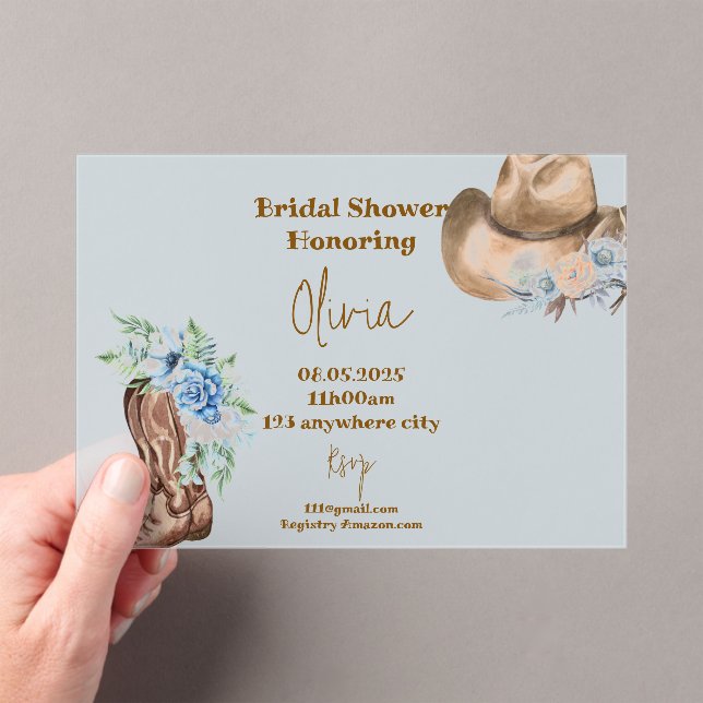 INVITACIONES ACRÍLICAS DUCHA BRIDAL DE COWBOY FLORAL (Insitu (portátil))