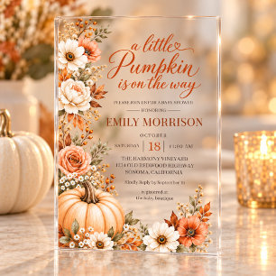 Invitaciones Acrílicas Ducha de Baby Little Pumpkin en Camino