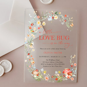Invitaciones Acrílicas Ducha de Baby Shower Amor Flor Silvestre