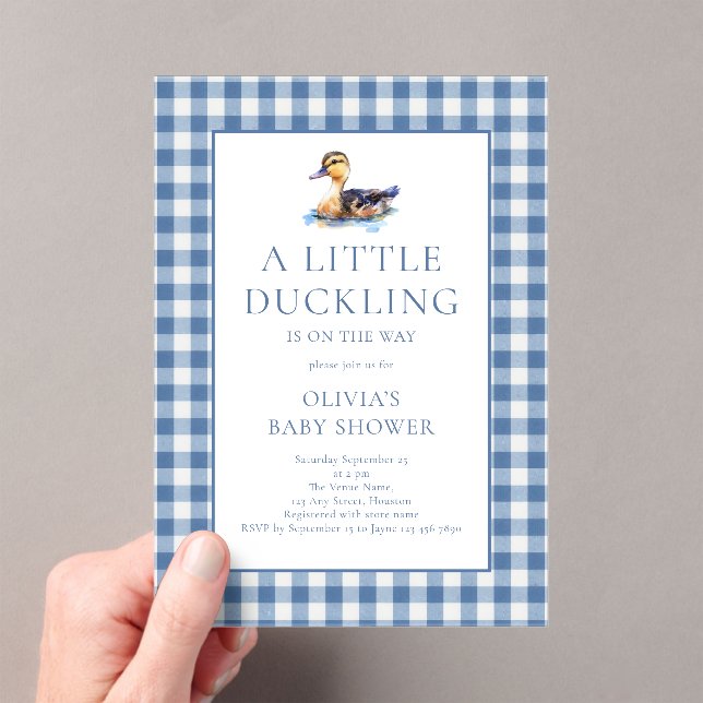 Invitaciones Acrílicas Ducha de bebé a cuadros azules de pato (Insitu (portátil))