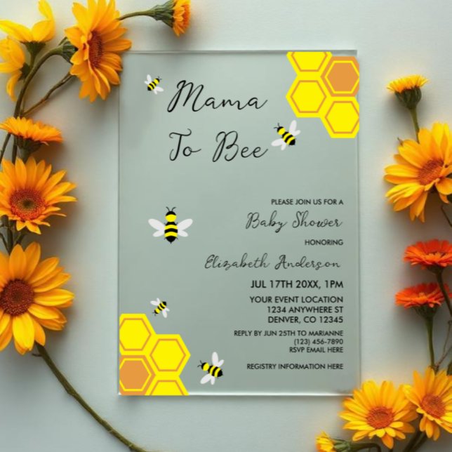 Invitaciones Acrílicas Ducha de Bebé Abeja (Subido por el creador)