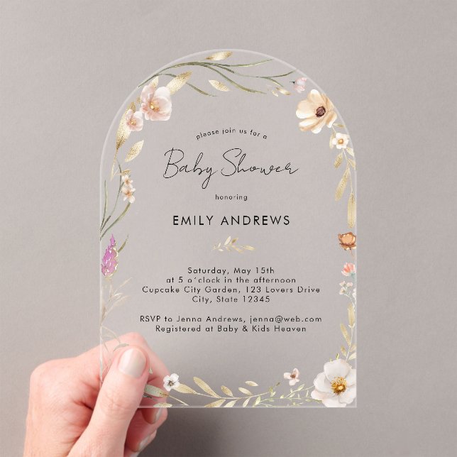 Invitaciones Acrílicas Ducha de Bebé Acrílica de Flores Boho (Insitu (portátil))