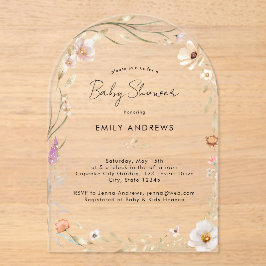 Invitaciones Acrílicas Ducha de Bebé Acrílica de Flores Boho