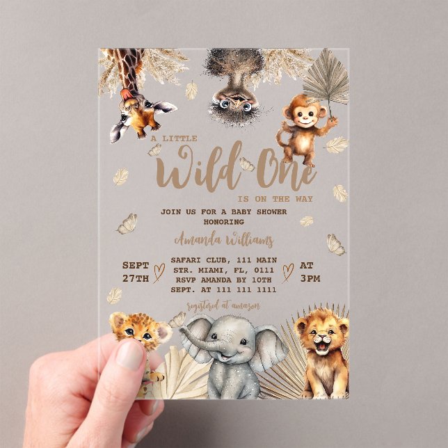 Invitaciones Acrílicas Ducha de Bebé Animales de Safari (Insitu (portátil))