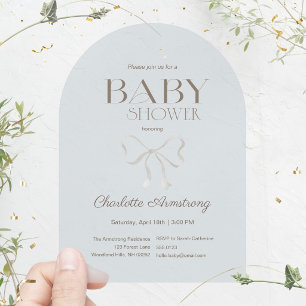 Invitaciones Acrílicas Ducha de Bebé Arco de Acuarela Azul Polvoriento Pr