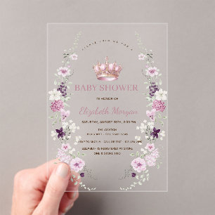 Invitaciones Acrílicas Ducha de bebé Arco Floral de Lavanda Acuarela Coro