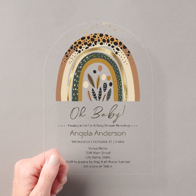 Invitaciones Acrílicas Ducha de bebé arcoíris boho (Insitu (portátil))