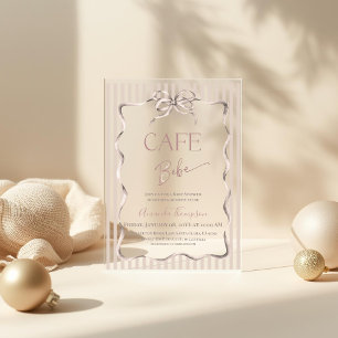 Invitaciones Acrílicas Ducha de Bebé Café Beige Vintage con Lazo