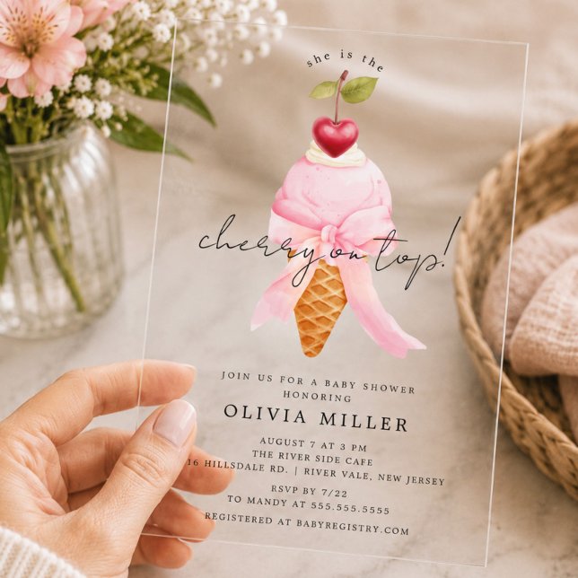 Invitaciones Acrílicas Ducha de Bebé Caprichosa de Cereza  (Subido por el creador)