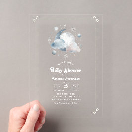 Invitaciones Acrílicas Ducha de bebé celestial sobre la luna