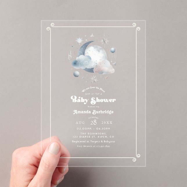 Invitaciones Acrílicas Ducha de bebé celestial sobre la luna (Insitu (portátil))