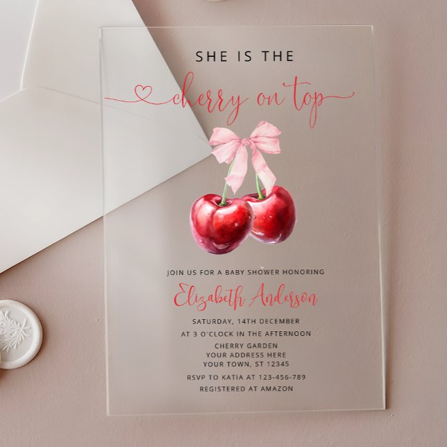 Invitaciones Acrílicas Ducha de Bebé Cereza en la Cima  (Subido por el creador)