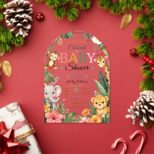 Invitaciones Acrílicas ducha de bebé con tema de selva