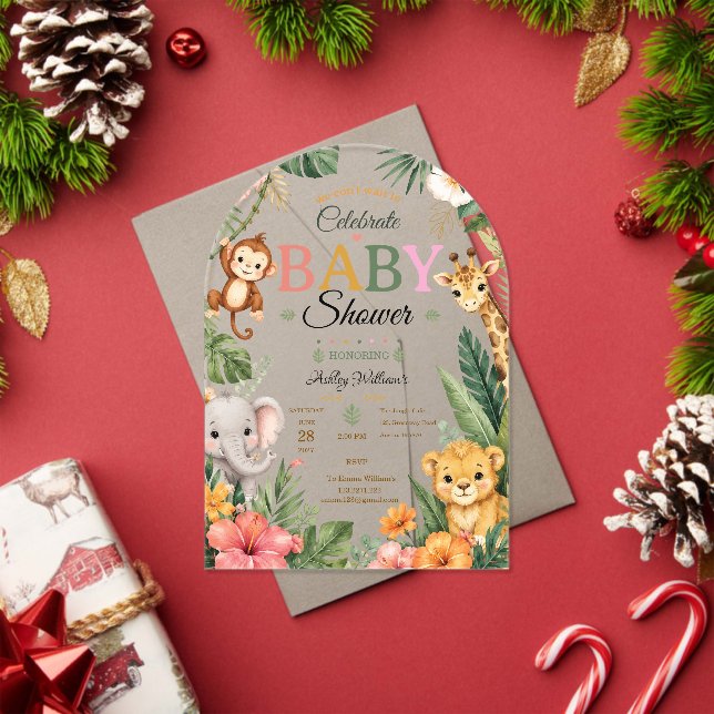 Invitaciones Acrílicas ducha de bebé con tema de selva (Insitu (Vacaciones))