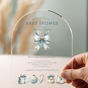 Invitaciones Acrílicas Ducha de bebé Coquette de Navidad azul hielo