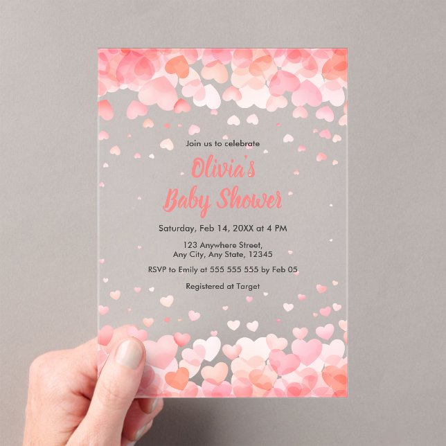 Invitaciones Acrílicas Ducha de Bebé Corazón Dulce Rosa y Rojo (Insitu (portátil))