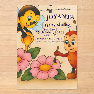 Invitaciones Acrílicas Ducha de bebé de abeja personalizada 