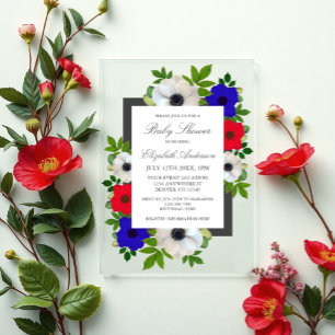 Invitaciones Acrílicas Ducha de bebé de Anémona Panda Patriótica