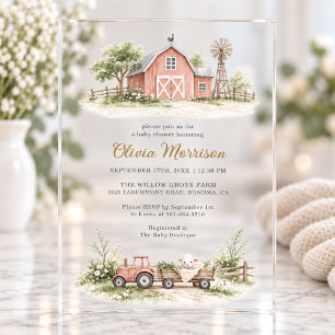 Invitaciones Acrílicas Ducha de bebé de animales de granja
