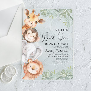 Invitaciones Acrílicas Ducha de bebé de animales de safari para niños peq