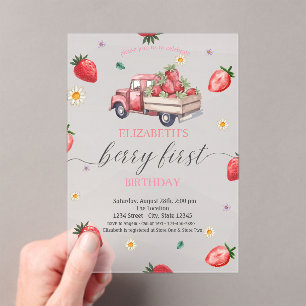 Invitaciones Acrílicas Ducha de bebé de camión de fresa y margarita en ac