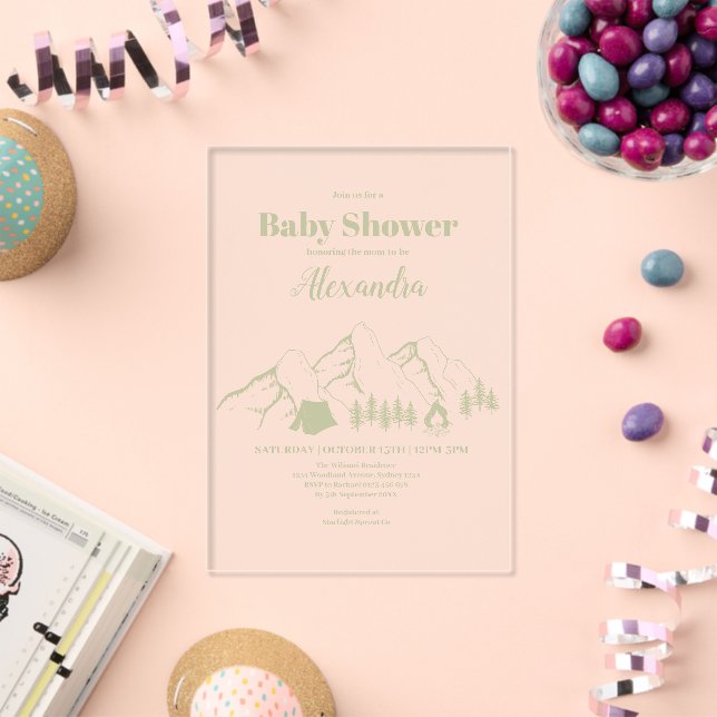 Invitaciones Acrílicas Ducha de Bebé de Camping Verde (Insitu (Celebración))