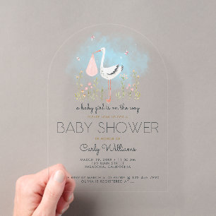 Invitaciones Acrílicas Ducha de bebé de cigüeña adorable