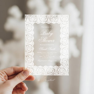 Invitaciones Acrílicas Ducha de Bebé de Encaje