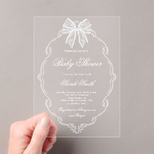 Invitaciones Acrílicas Ducha de Bebé de Encaje