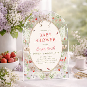 Invitaciones Acrílicas Ducha de bebé de encaje floral silvestre de fresa