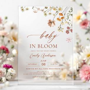 Invitaciones Acrílicas Ducha de Bebé de Flor Silvestre Bebé en Flor