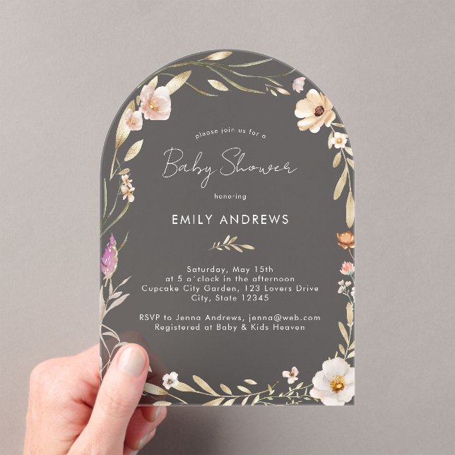 Invitaciones Acrílicas Ducha de Bebé de Flores Boho (Insitu (portátil))