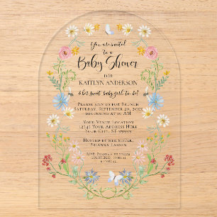 Invitaciones Acrílicas Ducha de bebé de flores silvestres acuarela