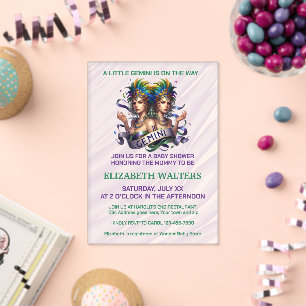 Invitaciones Acrílicas Ducha de bebé de Géminis del zodiaco lavanda y ver