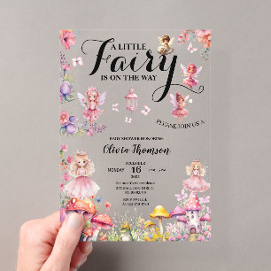 Invitaciones Acrílicas Ducha de bebé de hada pequeña rosas sonrosadas flo