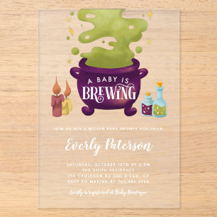 Invitaciones Acrílicas Ducha de bebé de Halloween de la poción de bruja