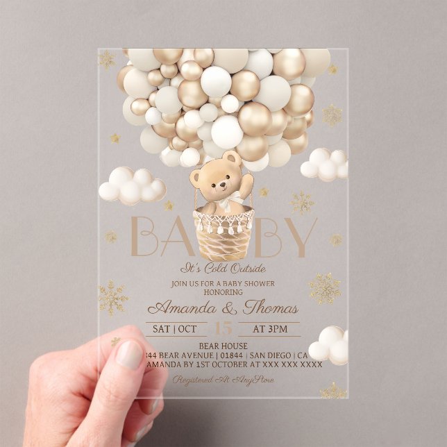 Invitaciones Acrílicas Ducha de bebé de invierno de osito (Insitu (portátil))