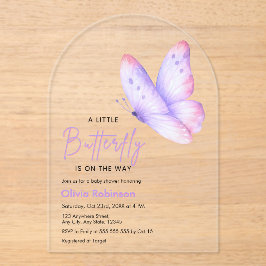 Invitaciones Acrílicas Ducha de bebé de mariposa morada rosa