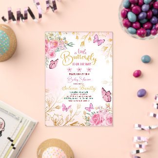 Invitaciones Acrílicas Ducha de bebé de mariposa pequeña Niña Acuarela