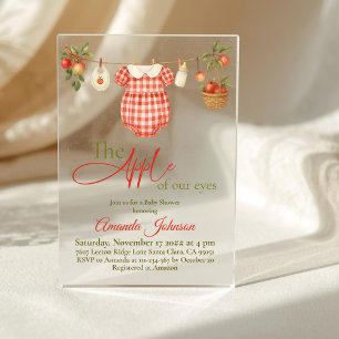 Invitaciones Acrílicas Ducha de bebé de niña con manzanas y tendedero rús