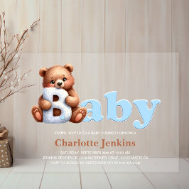 Invitaciones Acrílicas Ducha de bebé de osito de peluche azul