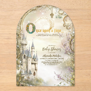 Invitaciones Acrílicas Ducha de Bebé de Princesa del Reino Mágico