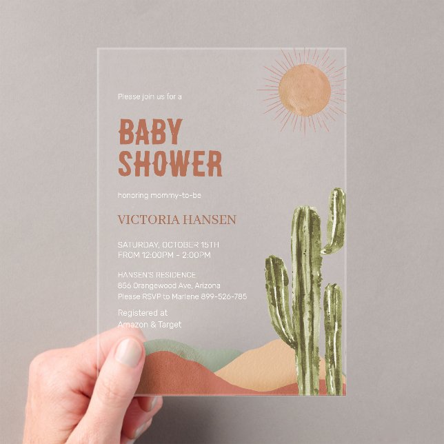 Invitaciones Acrílicas Ducha de Bebé del Desierto Cactus Boho Oeste de Ar (Insitu (portátil))