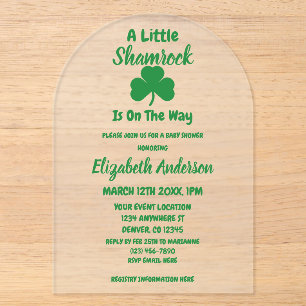 Invitaciones Acrílicas Ducha de bebé del Día de San Patricio Little Shamr